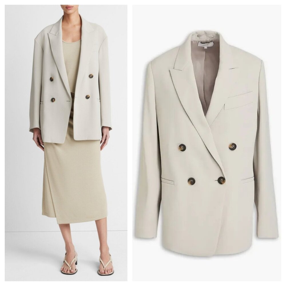 Vince Crepe Double-Breasted Blazer in Sepia